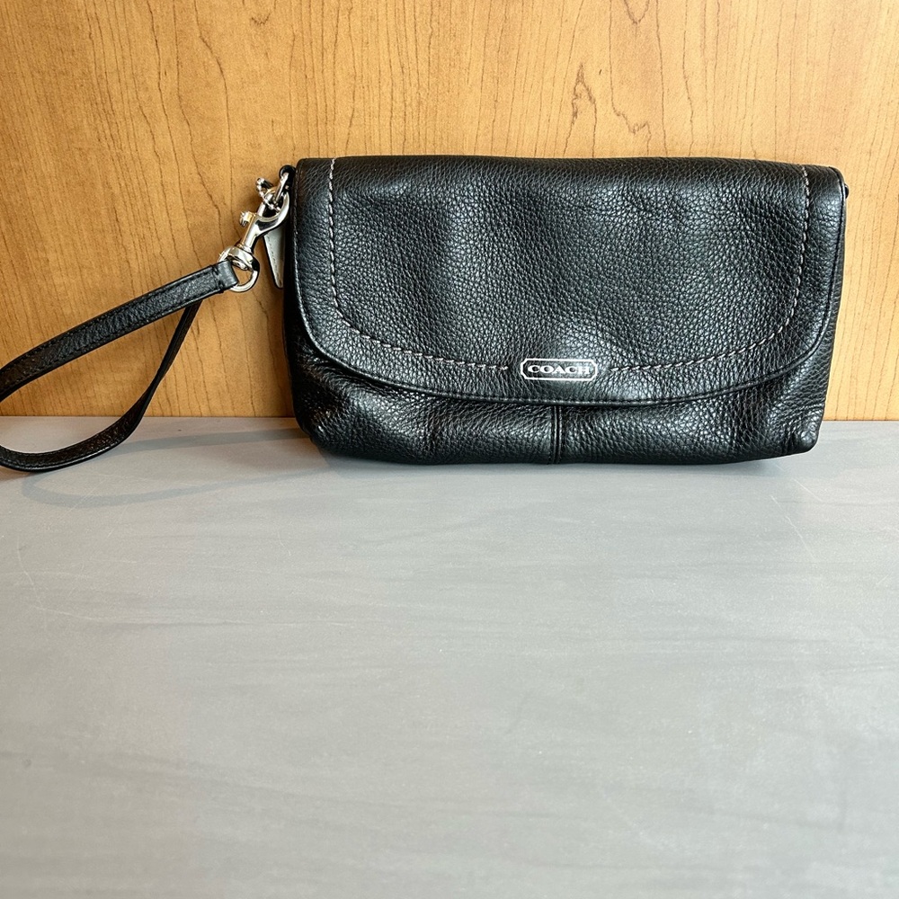 Coach Pebbled Black Leather Wristlet